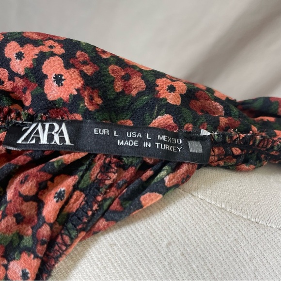 ZARA ~ Rust Floral Mini Dress w/Smocked Skirt & Peek-a-Boo Back ~ Size Large - Picture 11 of 15